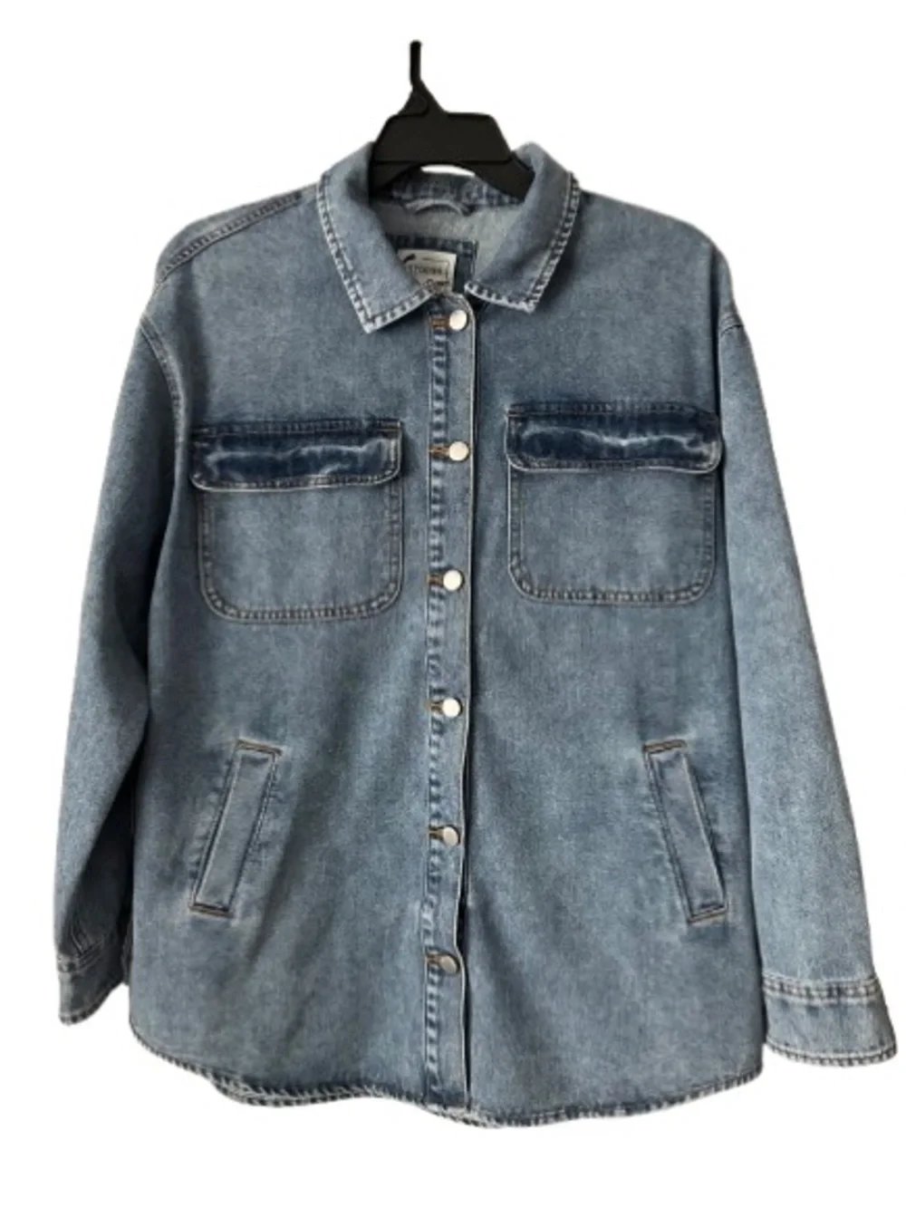 Stoosh Vintage Demin Man's L Blue Light Wash Denim Button Down Shirt Jacket Top - Picture 2 of 16